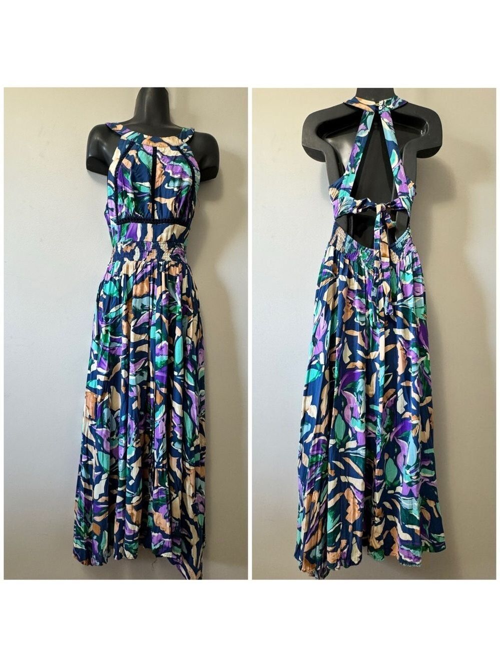 Anthropologie x Abel the Label Purple and Blue Halter Neck Backless Sundress S